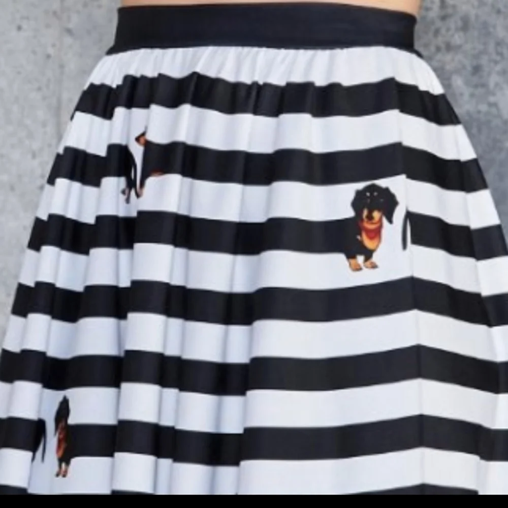 Blackmilk Dachshund Striped Black and White Midi Skirt - Picture 6 of 8
